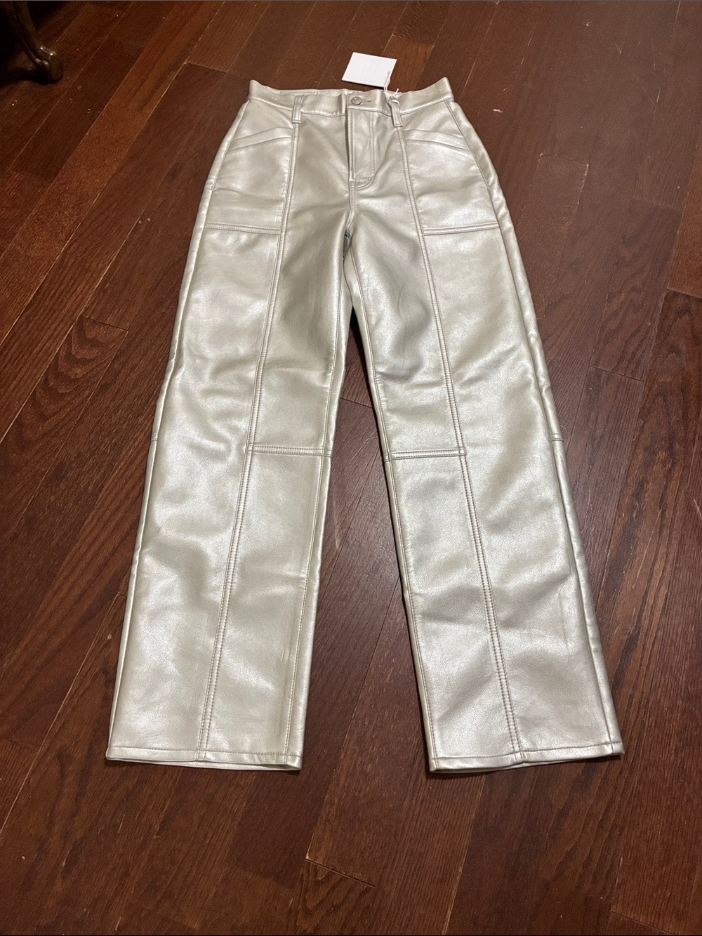 pistola Silver Faux Leather Pants - Shiny Straight-Leg